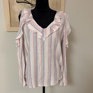 Billy T Striped Ruffle Blouse Multicolor Size Small/Medium NWOT